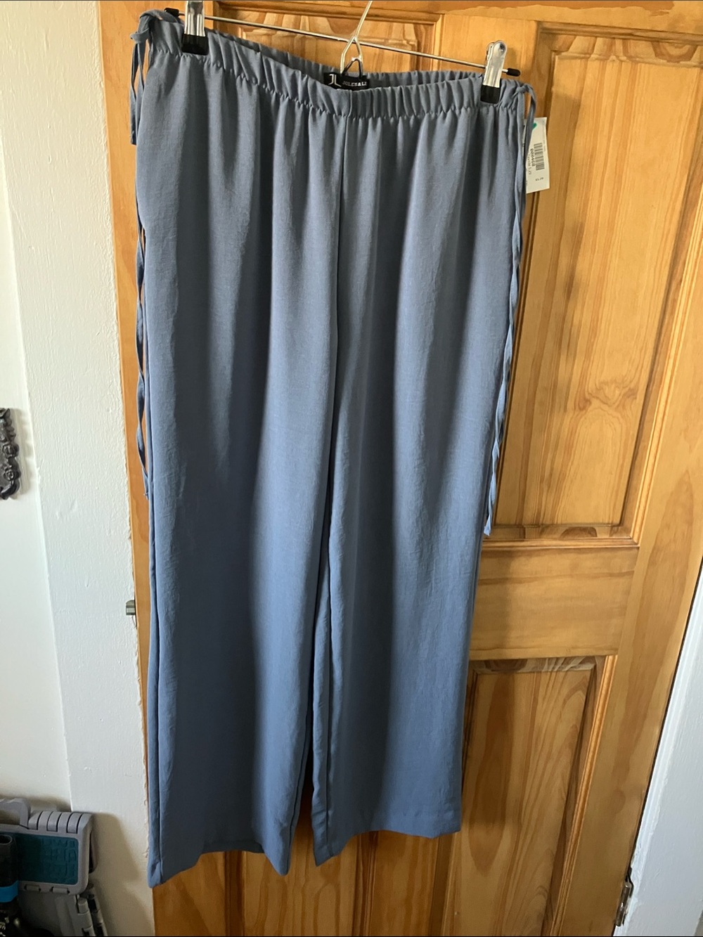 Jules & Leopold Dusty Blue Wide-Leg Tie-Detail Trousers